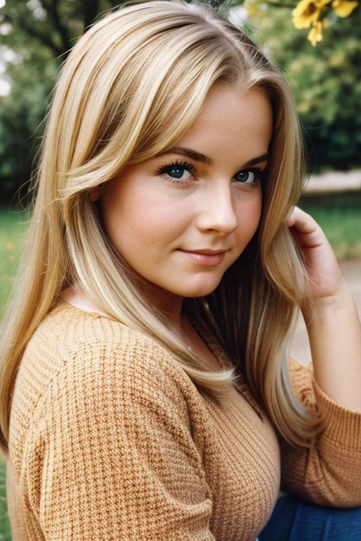 Medium view, of young aged, 16 year old, mom, gilf, milf, face portrait, german features, chubby, long hair, blond hair, 1960s clothing, in Small town 1960,