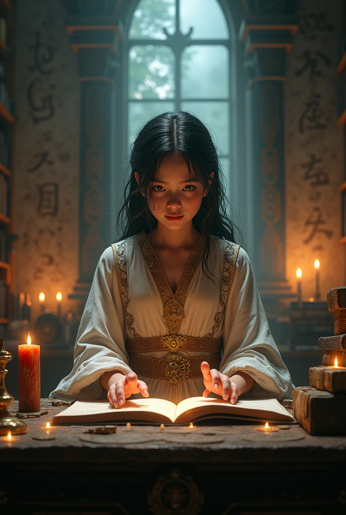 A girl doing spells