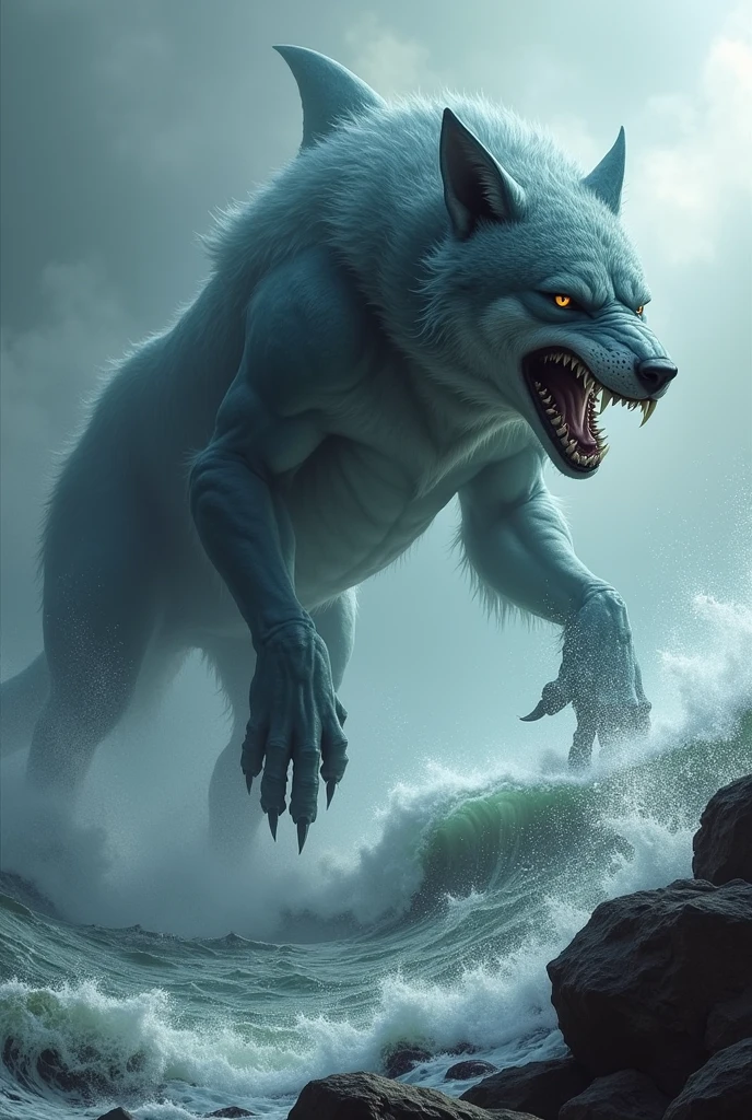 Uma fusão entre um lobo e um tubarão
