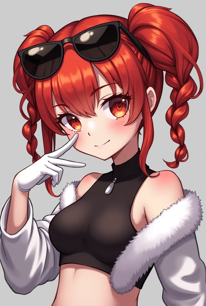 anime girl with red hair and sunglasses posing for a picture, anime moe artstyle, seductive anime girl, anime artstyle, anime style portrait, anime catgirl, anime style character, asuka, anime art style, cute anime catgirl, anime style. 8k, anime style 4 k, high quality anime artstyle, in the art style of 8 0 s anime