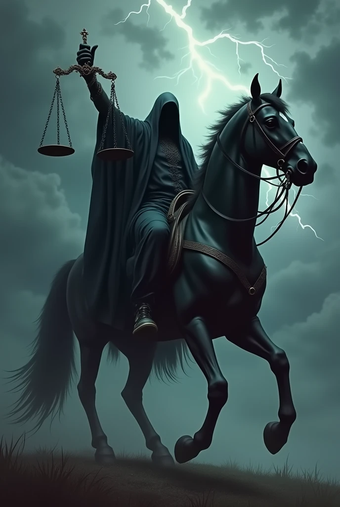the black horseman of the apocalypse carrying a scale in his hand