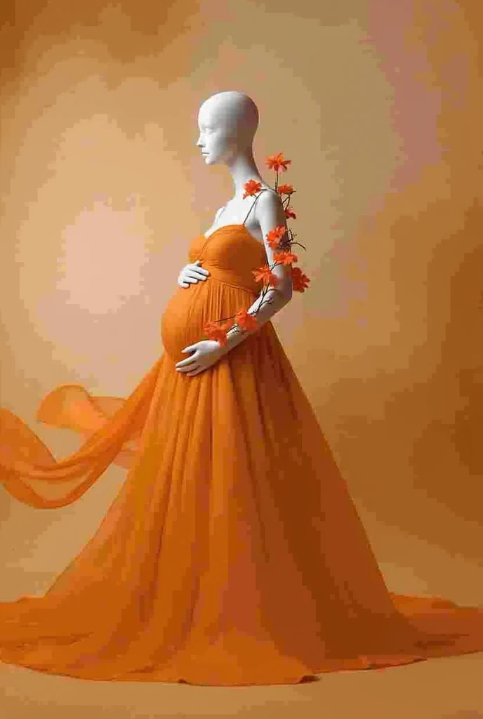 pregnant woman mannequin in red dress with flowing fabric in studio photo, digital art by Gabriel Ba, shutterstock contest winner, art photography, thick dust and red tones, maternal photography 4 k, draped in flowing fabric, draped with red hybiscus, award winning studio photo, flowing gown, grayscale phtoto with red dress, grayscale photo with red dress