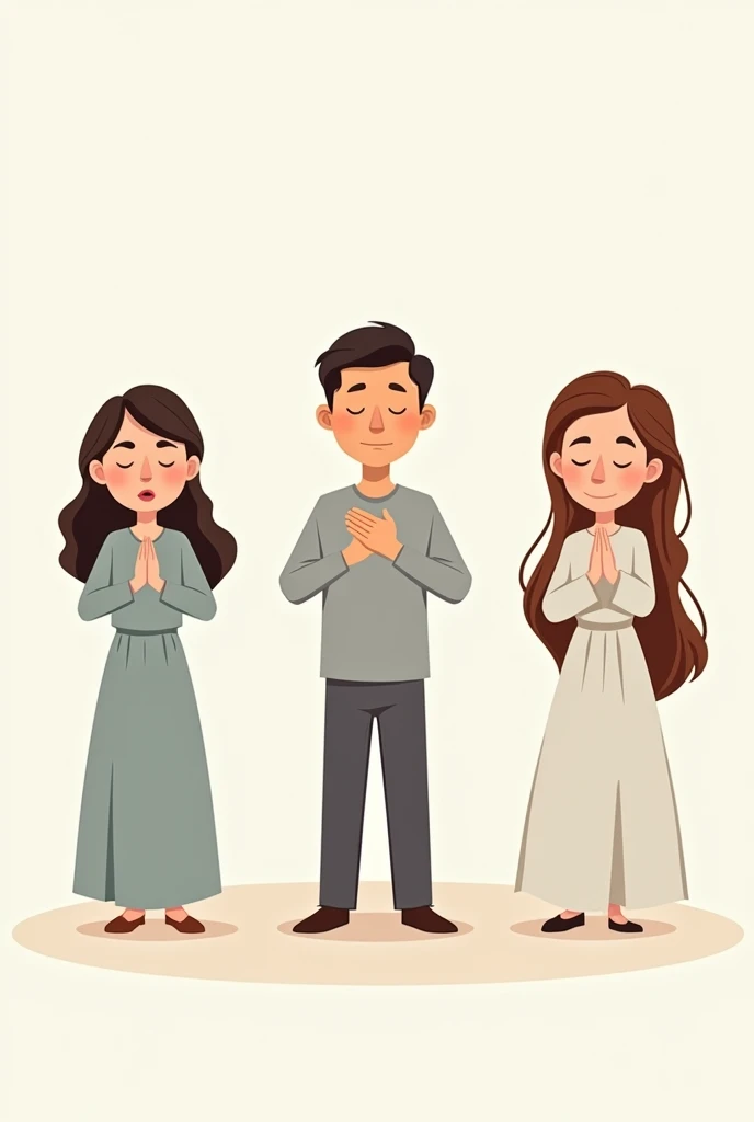 figure, caricature type, for use in celebration slide, to teach the assembly to beat their breasts three times, during the penitential act. Three different figures, However, everyone should have their head tilted slightly downwards., eyes closed and ONLY the RIGHT hand closed UNDER THE CHEST, beating the chest. The left hand remains at rest, body cola, positioned sense. Each image will be used for a part of the sentence.: my fault, my fault, my great fault.