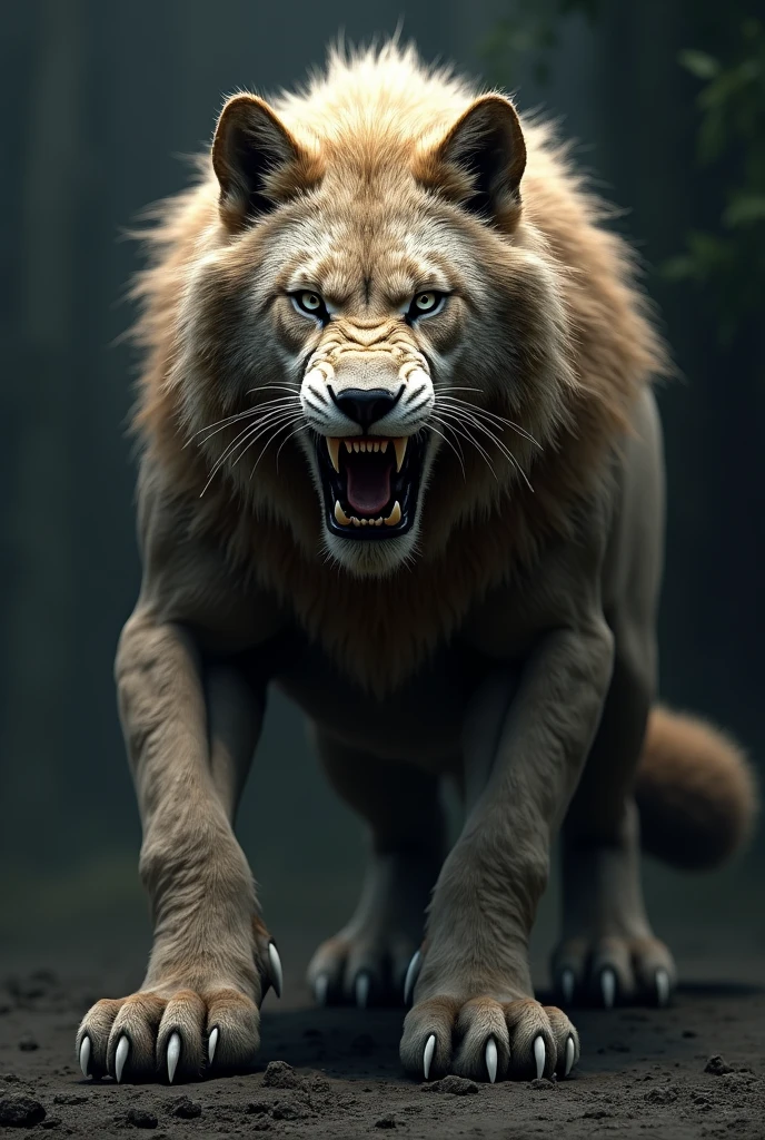 Create a logo for a game of a wolf and a lion together that is a realistic mix, more realistic to that more realistic and scary 