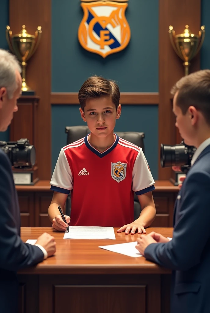 A young player being signed by a club