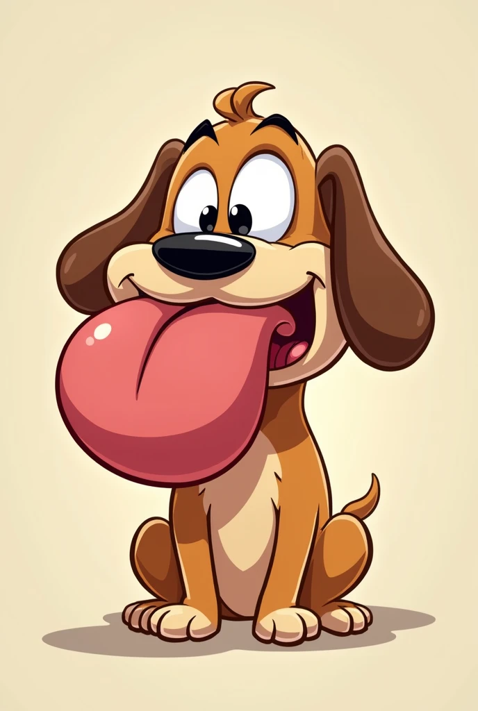 a dog with bulging eyes 
, with a very large tongue  , a giant tongue wrapping around its own head and squeezing  , the tongue goes around the dog , style cartoon
