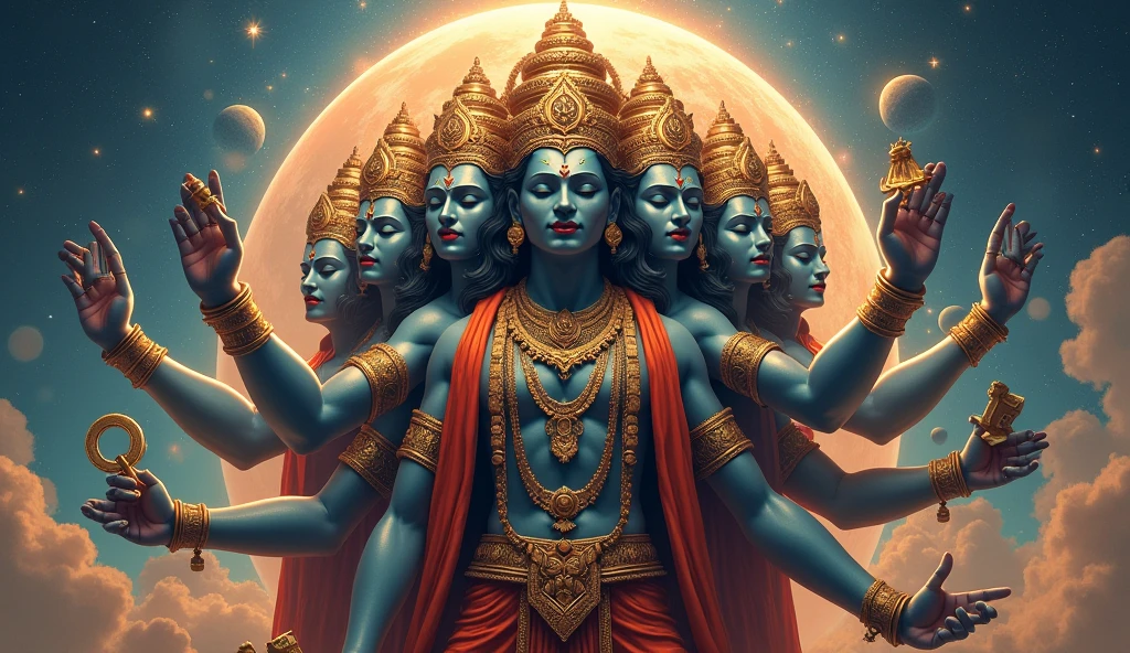 Indian hindu god brahma 6 had and back side earth