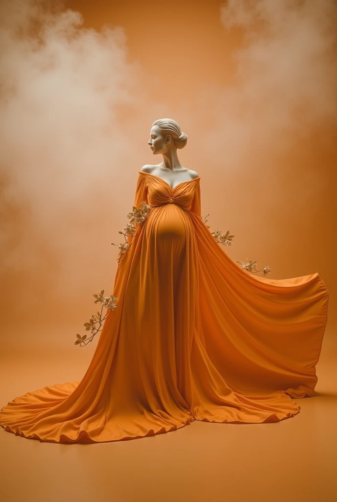 pregnant woman mannequin in red dress with flowing fabric in studio photo, digital art by Gabriel Ba,smoke , big cloudy effect , shutterstock contest winner, art photography, thick dust and red tones, maternal photography 4 k, draped in flowing fabric, draped with red hybiscus, award winning studio photo, flowing gown, grayscale phtoto with red dress, grayscale photo with red dress