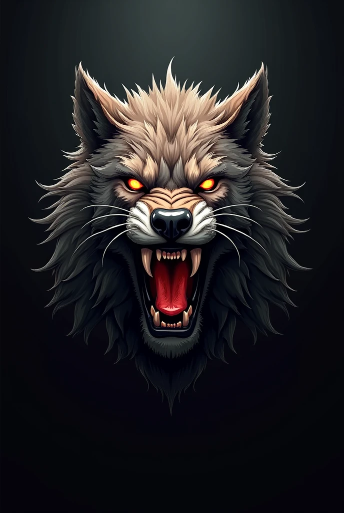 Create a logo for a game of a wolf and a lion together that is a realistic mix, more realistic to that more realistic and scary, more fear and that it is a logo for free fire