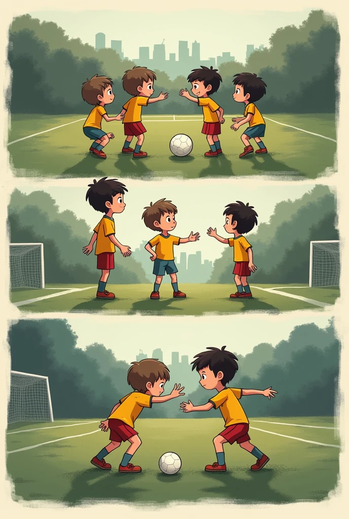 A storyboard of respect in football with images That are not so lively on a soccer field With 6 children NOT SO FRIENDLY