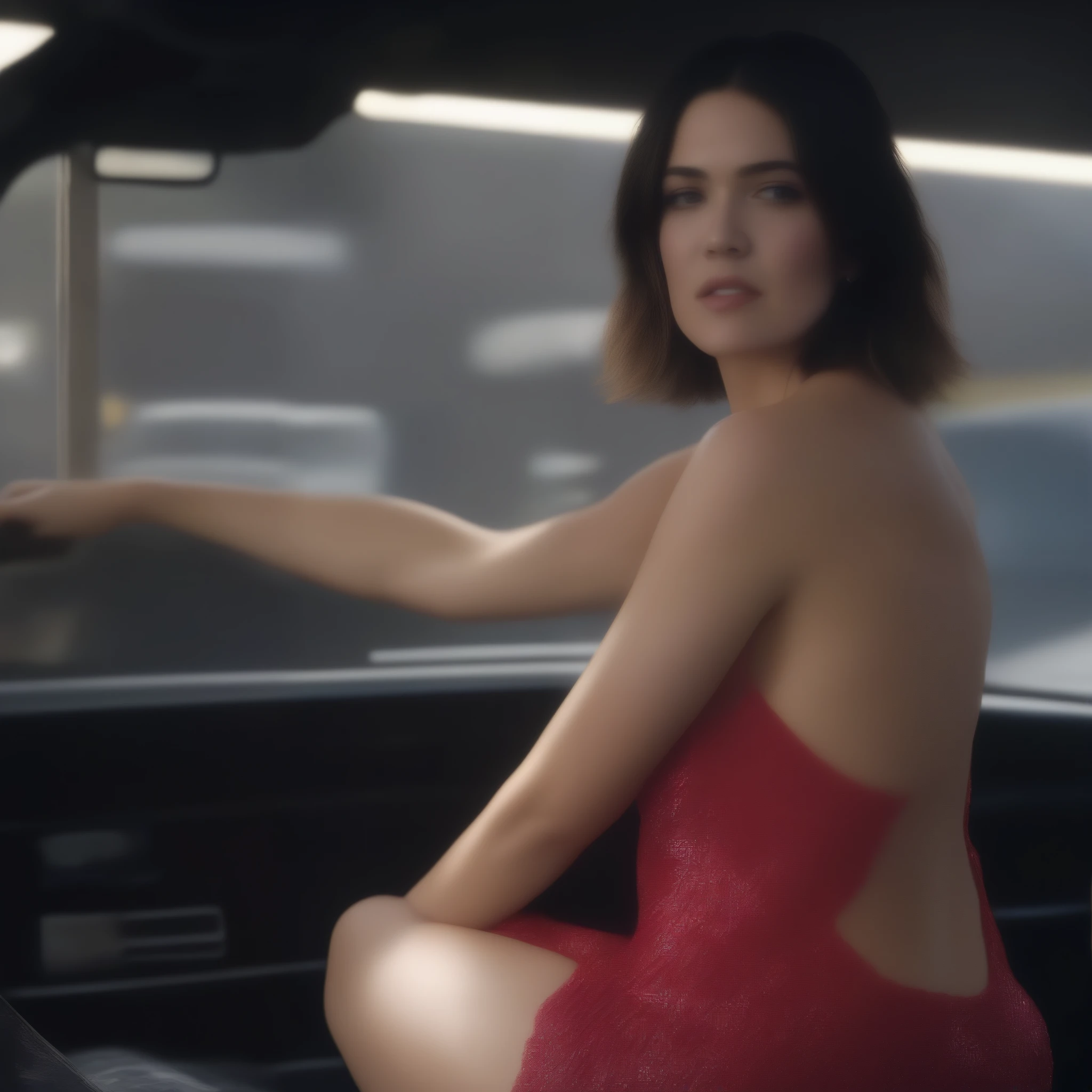 (masterpiece, best quality:1.2), 1girl, solo Mandy Moore flashing her breasts while working at a car wash