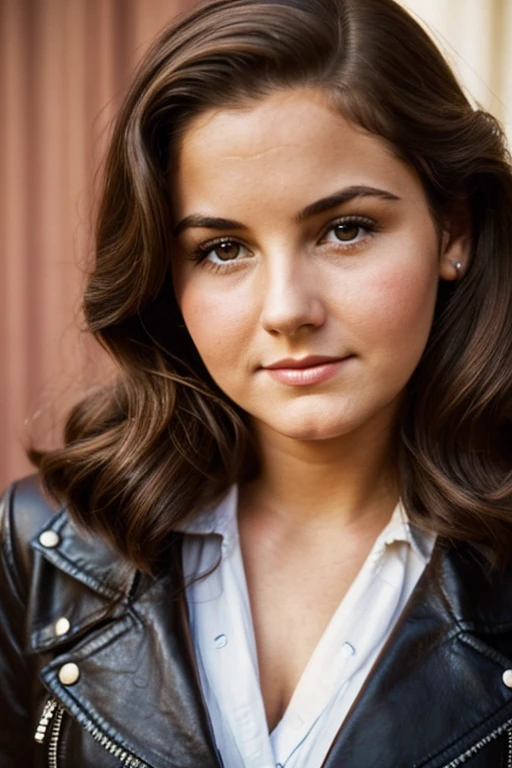 Medium view, of young aged, 16 year old, mom, gilf, milf, face portrait, jewish features, chubby, long hair, brown hair, 1940s hair style, 1940s clothing, leather jacket, in berlin 1936, sweaty