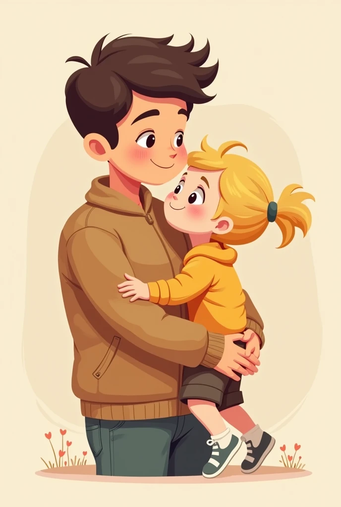 logo of a young 30-year-old father with his 2-year-old blonde daughter hugging each other full of love