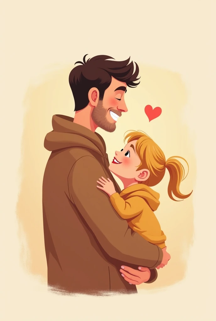 logo of a young 30-year-old father with his 2-year-old blonde daughter hugging each other full of love