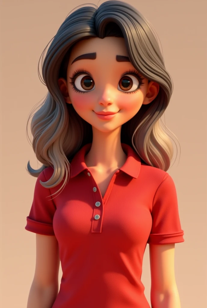Cartoon characters of a young woman MEDIUM SKIN BALAYAGE HAIR and a RED POLO shirt animation style rendering, 3D stylized, Arnold Maya rendering, Render 3D stylized, , 3D character, 3D character, Stylized 3D rendering, 3d character rendering, cartoon character, Close-up character, Character pose, (pixar style) (master part:1.2) (bokeh) (Best Quality) (detailed skin) (detailed texture) (8k) (clay) (cinematic lighting) (sharp focus