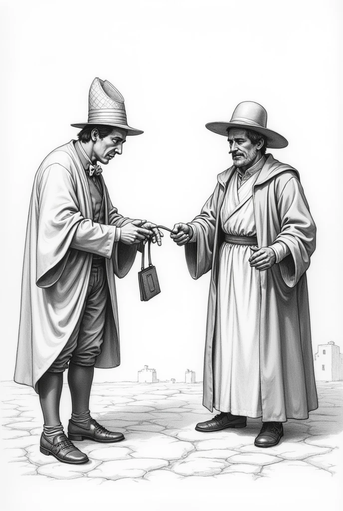 Generate black and white photo symbolizing that clergy and nobility also have to pay taxes. Time of the French revolution. Very old-fashioned and drawn. Should symbolize the message well. drawn with pencil. And everyone should understand that the point is that the nobility and clergy also have to pay taxes. It is best to take your wallet out of your pocket or have it in your hand. It should be a line drawing
