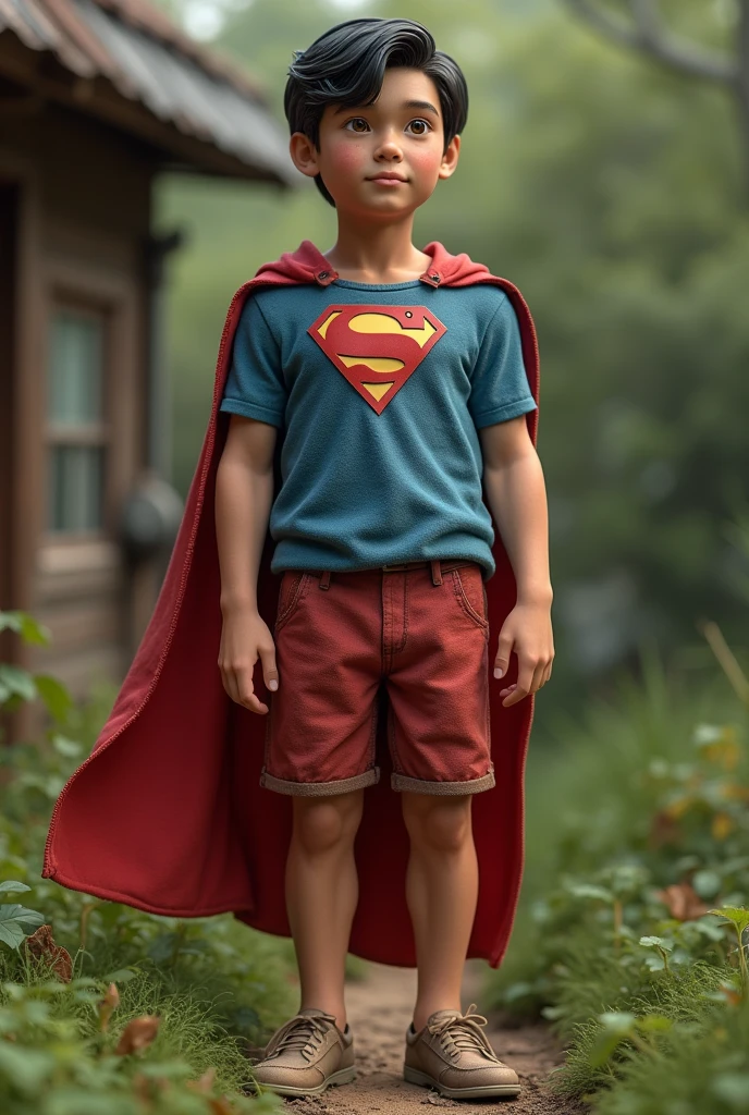 Superman live action (Nice Scout Personality),Homemade costume in medium blue normal fabric,Red shorts over the blue pants