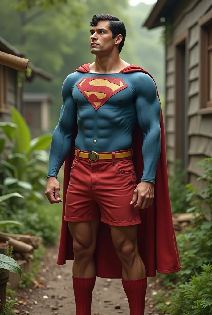 Superman live action (Nice Scout Personality),Homemade costume in medium blue normal fabric,Red shorts over the blue pants
