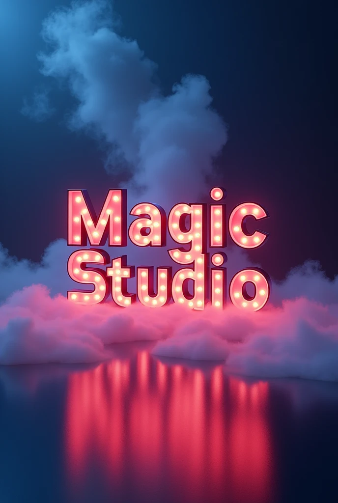 &quot;Magic Studio&quot; is a company that works in the photo industry, works brightly colorfully professionally. There is something mysterious and slightly mystical in the center., above the above in the center of the picture is the title, where the letter &quot;Magic&quot; is drawn in the style of the Mibech brand and the word &quot;Studio&quot; looks clear, bold, stylish and modern. There is light smoke in the background, the names are written with light bulbs 