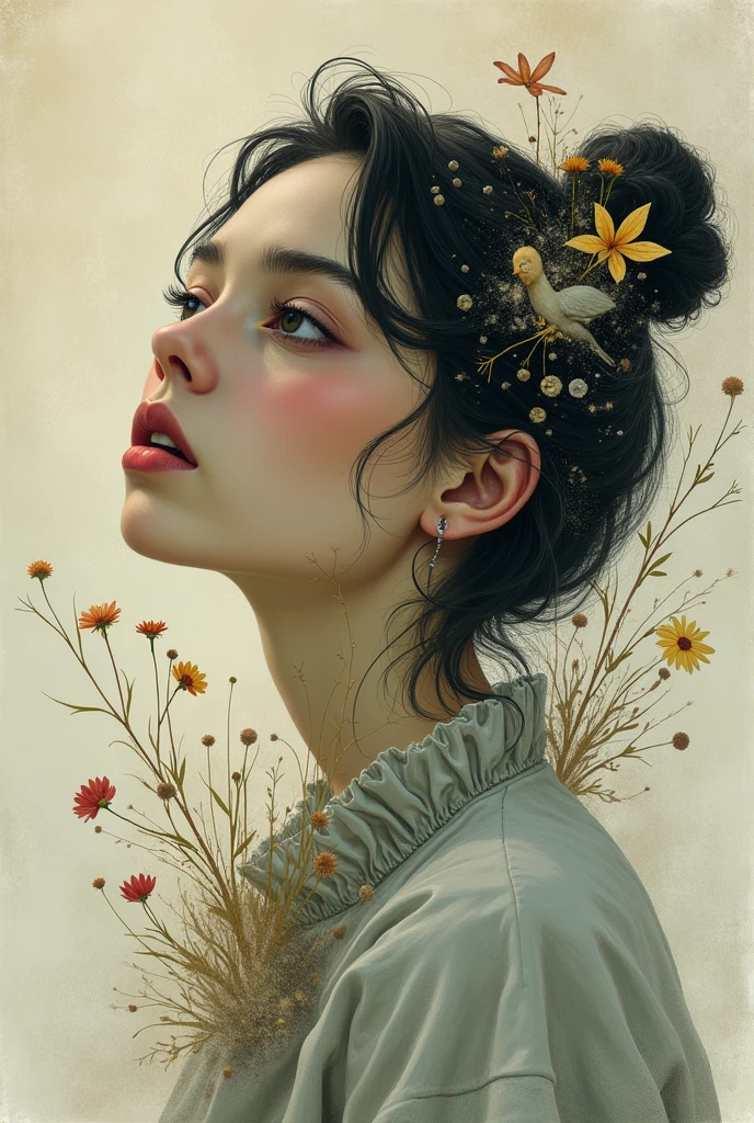 From the following sentence, make an illustration that is similar to mine., of my dreams and frustrations: I paint myself because I am the one I know best