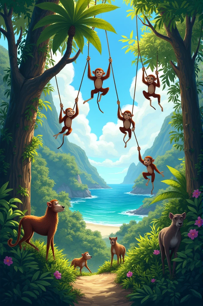 In the jungle, in the sea,
Animals are wild and free.
Monkeys swing from tree to tree,

Can you see the animals with me