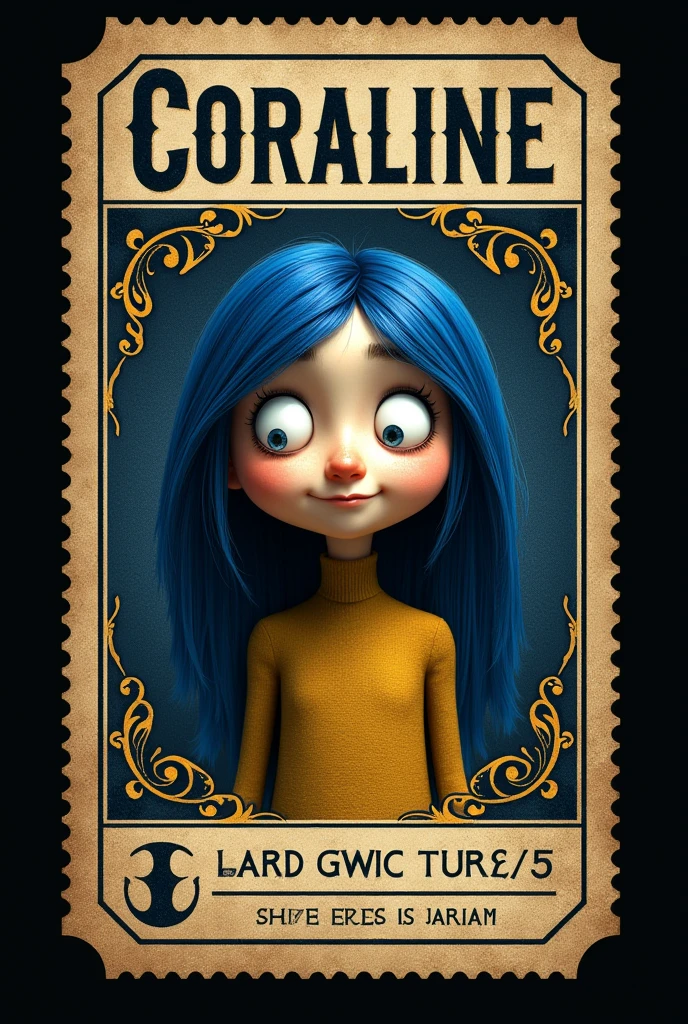 Make a picture of a movie ticket to see Coraline