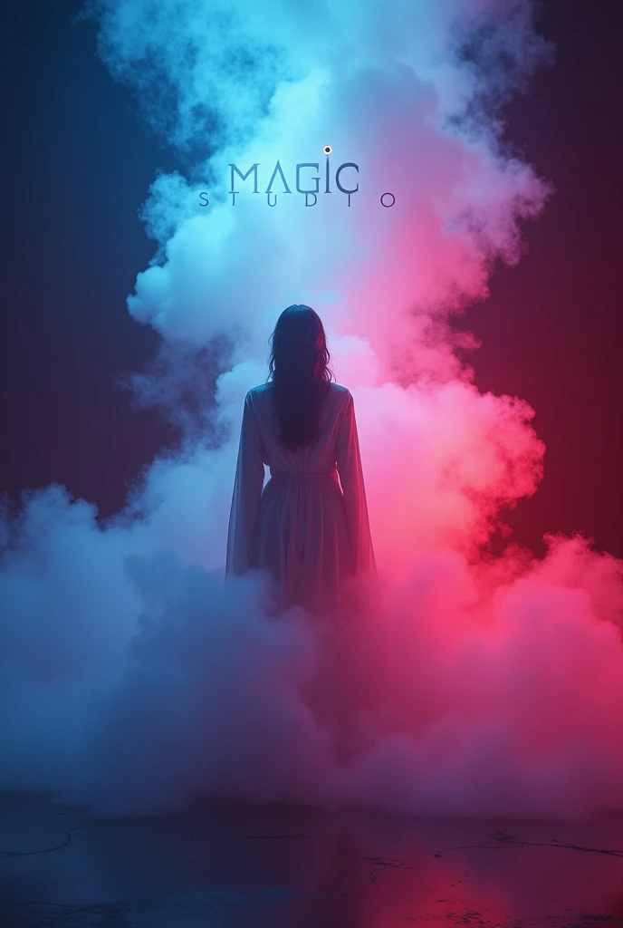 "Magic Studio" is a company that works in the photo industry, works brightly colorfully professionally. There is something mysterious and slightly mystical in the center., above the above in the center of the picture is the title, where the letter "Magic" is drawn in the style of the Mibech brand and the word "Studio" looks clear, bold, stylish and modern. There is light smoke in the background