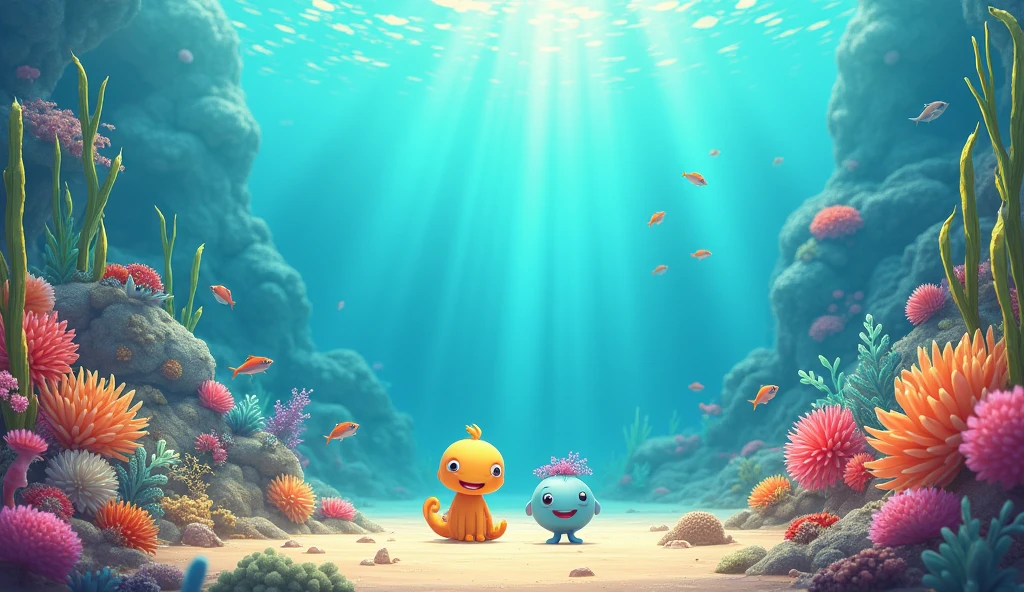 In the style of a tranquil underwater world landscape, Mr.々Marine life,Colorful animated stills, Amber Style, Honest portrayal