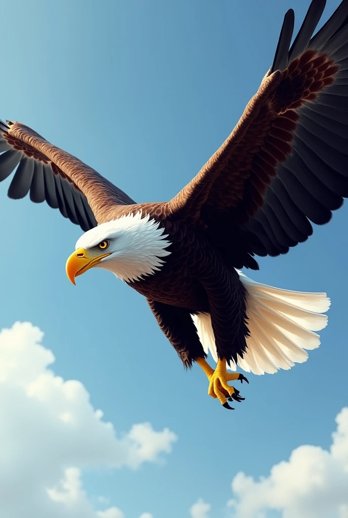create an American eagle, flying sideways, no back ground.