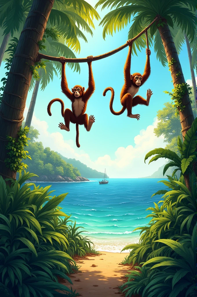 In the jungle, in the sea,
Animals are wild and free.
Monkeys swing from tree to tree,
Can you see the animals with me