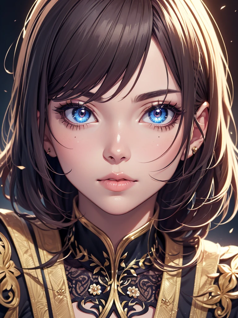 a busty anime girl, beautiful detailed eyes, beautiful detailed lips, extremely detailed eyes and face, long eyelashes, intricate detailed hair, detailed facial expression, flawless skin, highly detailed, colorful and vibrant, dynamic lighting, photorealistic, 8k, best quality, masterpiece, portrait