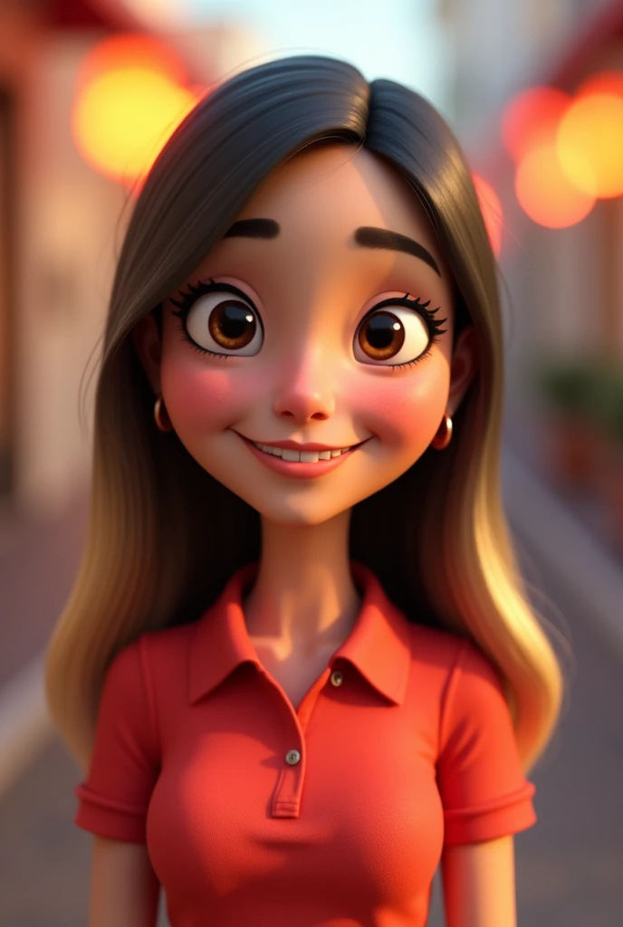 Cartoon characters of a young woman MEDIUM SKIN STRAIGHT HAIR BALAYAGE and a RED POLO shirt animation style rendering, 3D stylized, Arnold Maya rendering, Render 3D stylized, , 3D character, 3D character, Stylized 3D rendering, 3d character rendering, cartoon character, Close-up character, Character pose, (pixar style) (master part:1.2) (bokeh) (Best Quality) (detailed skin) (detailed texture) (8k) (clay) (cinematic lighting) (sharp focus
