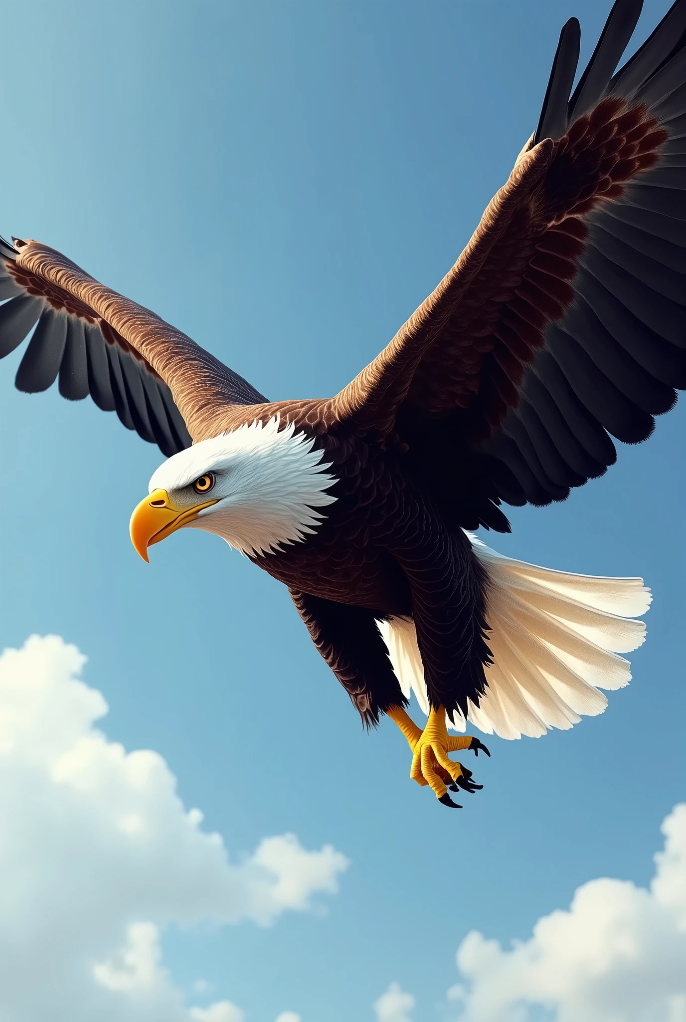 create an American eagle, flying sideways, no back ground.