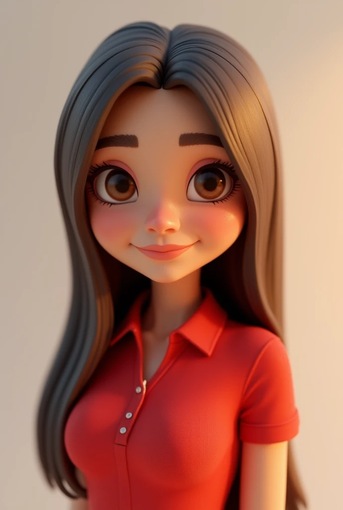 Cartoon characters of a young woman MEDIUM SKIN LONG STRAIGHT HAIR BALAYAGE and a RED POLO shirt animation style rendering, 3D stylized, Arnold Maya rendering, Render 3D stylized, , 3D character, 3D character, Stylized 3D rendering, 3d character rendering, cartoon character, Close-up character, Character pose, (pixar style) (master part:1.2) (bokeh) (Best Quality) (detailed skin) (detailed texture) (8k) (clay) (cinematic lighting) (sharp focus