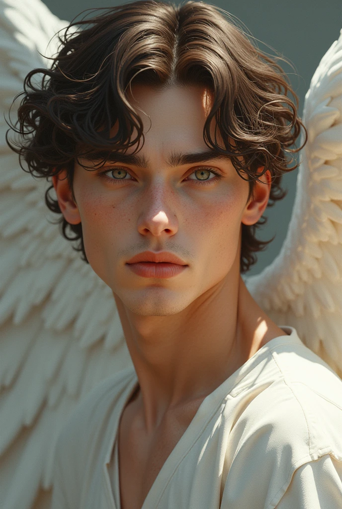 Up close portrait of a male angel, d & d, face, fantasy, intricate, elegant, highly detailed, digital painting, artstation, concept art, smooth, sharp focus, illustration, art by artgerm and greg rutkowski and alphonse mucha