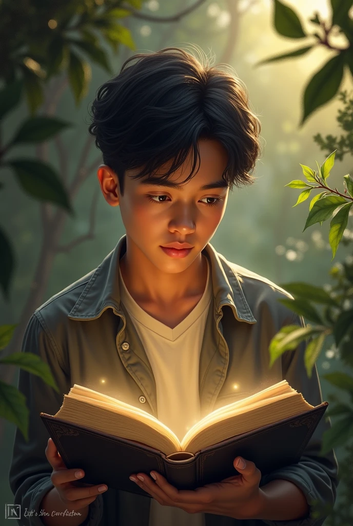 Create a young man reading a book and above I have a title that says Luke&#39;s journey 