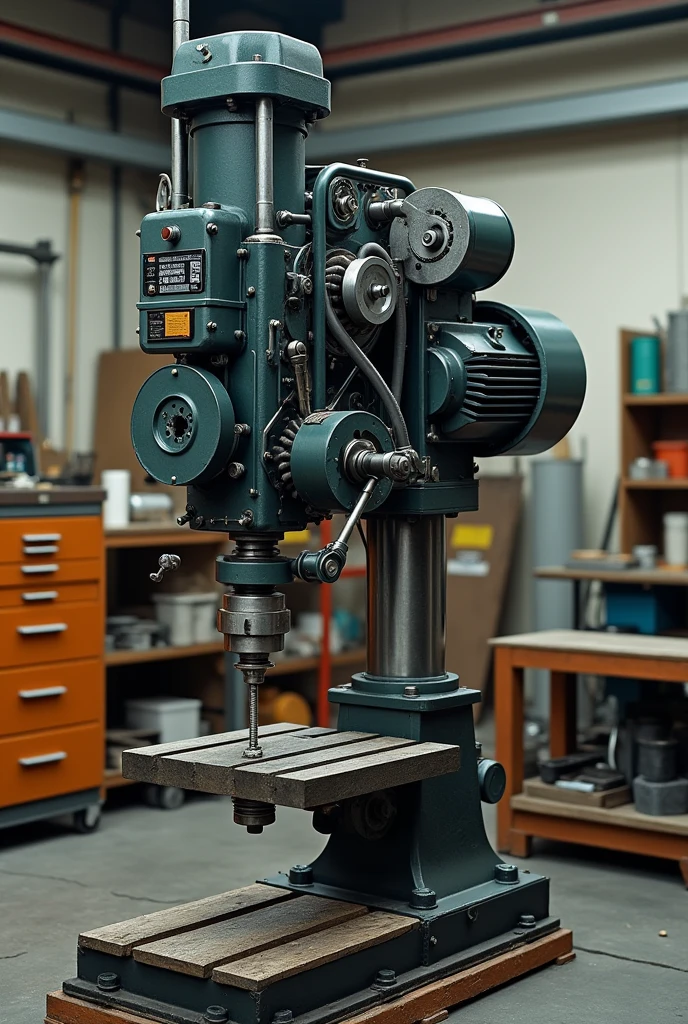 DRILLING MACHINE WHERE THE PULLEY SYSTEM CAN BE SEEN