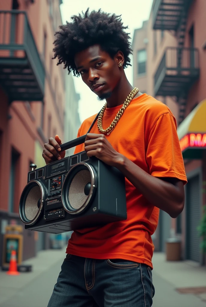 Black man listening to boombox in the 80s