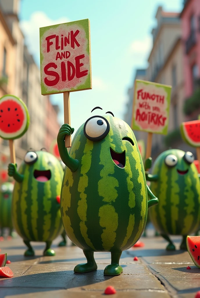 demonstration with watermelon signs