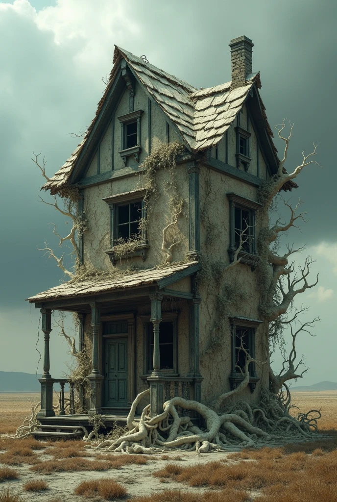 An old house full of fathoms made of wood and paper 