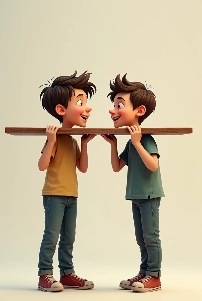 Two 13-year-old boys putting a bridge in their faces
