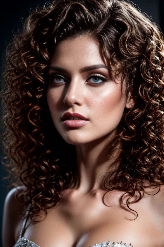 beautiful curly haired woman,1girl,detailed face,beautiful detailed eyes,beautiful detailed lips,extremely detailed eyes and face,long eyelashes,elegant pose,high fashion model,studio lighting,dramatic lighting,cinematic,photorealistic,masterpiece,hyperdetailed,vibrant colors,warm color palette