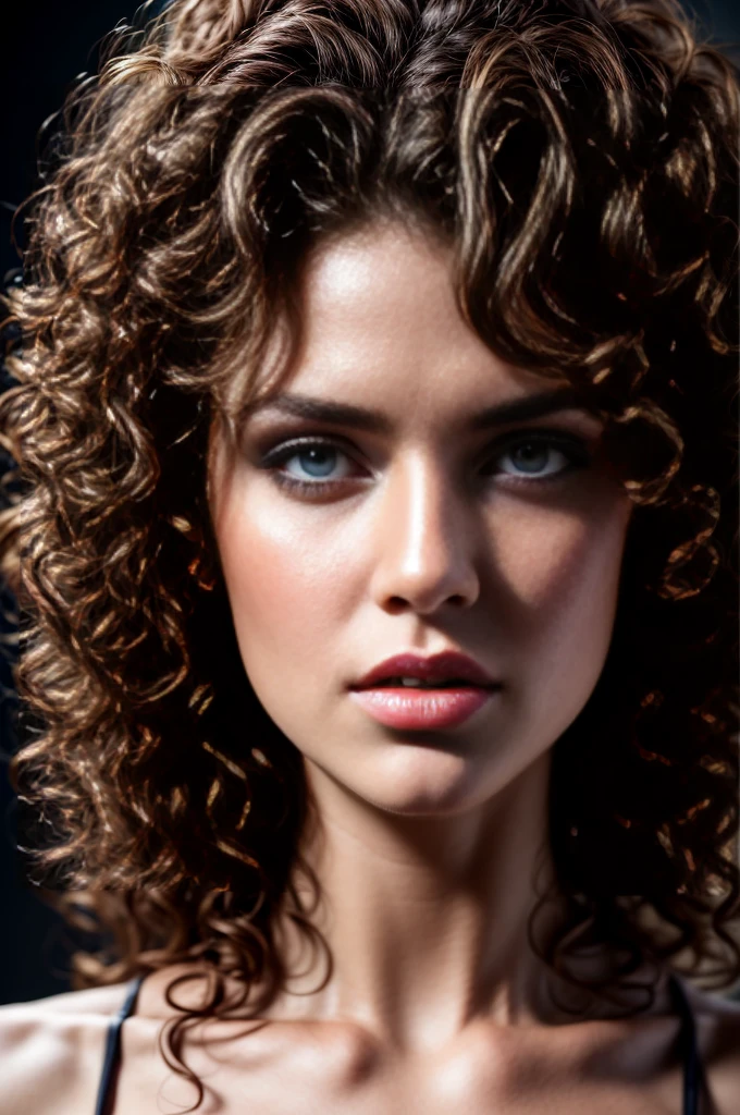 beautiful curly haired woman,1girl,detailed face,beautiful detailed eyes,beautiful detailed lips,extremely detailed eyes and face,long eyelashes,elegant pose,high fashion model,studio lighting,dramatic lighting,cinematic,photorealistic,masterpiece,hyperdetailed,vibrant colors,warm color palette