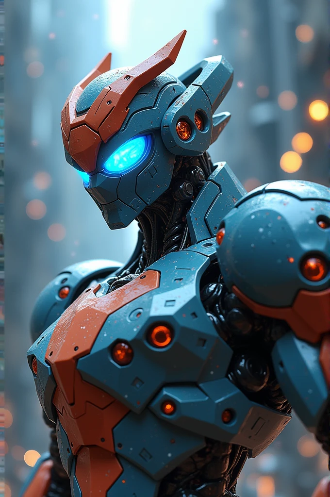 masterpiece,Official Art,Humanity,male,(WarGreymon:1.2),badass face,megaman x helmet, robótica blue eyes, gemerl armor, full mechanised, Digimon, Upper Body, Depth of written boundary, Perfect lighting, Particles of light,(Highest quality),(masterpiece),(Super detailed),Sharp focus,Particles of light