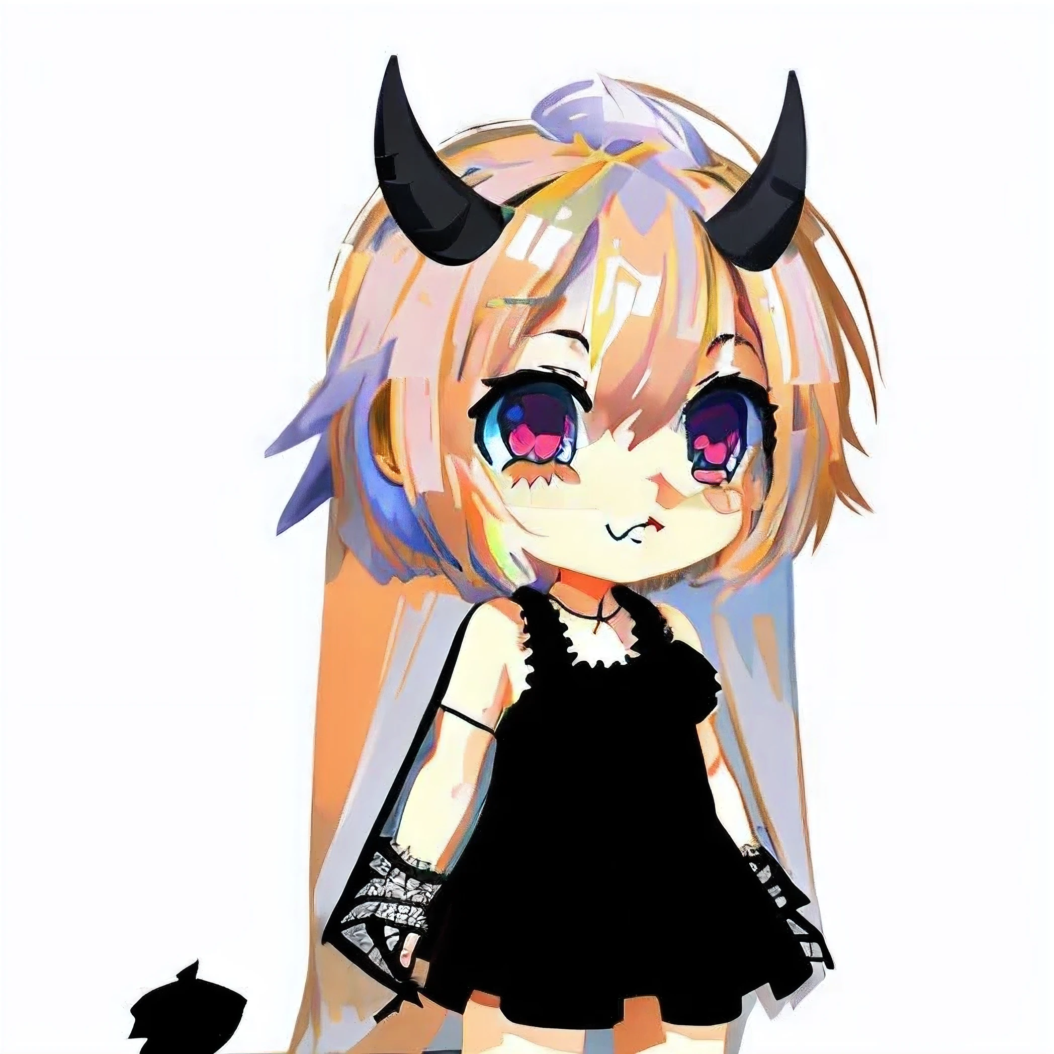 a cartoon drawing of a girl with horns and a devil's head, demon anime girl, demon girl, mika kurai demon, chibi monster girl, chibi, with black horns instead of ears, anime monster girl, in an anime style, with horns, chibi style, cute anime catgirl, cute!! chibi!!! catgirl, chibi anime girl, succubusHD, (Best Detail), (Best Quality), WPAP style, color coordination,