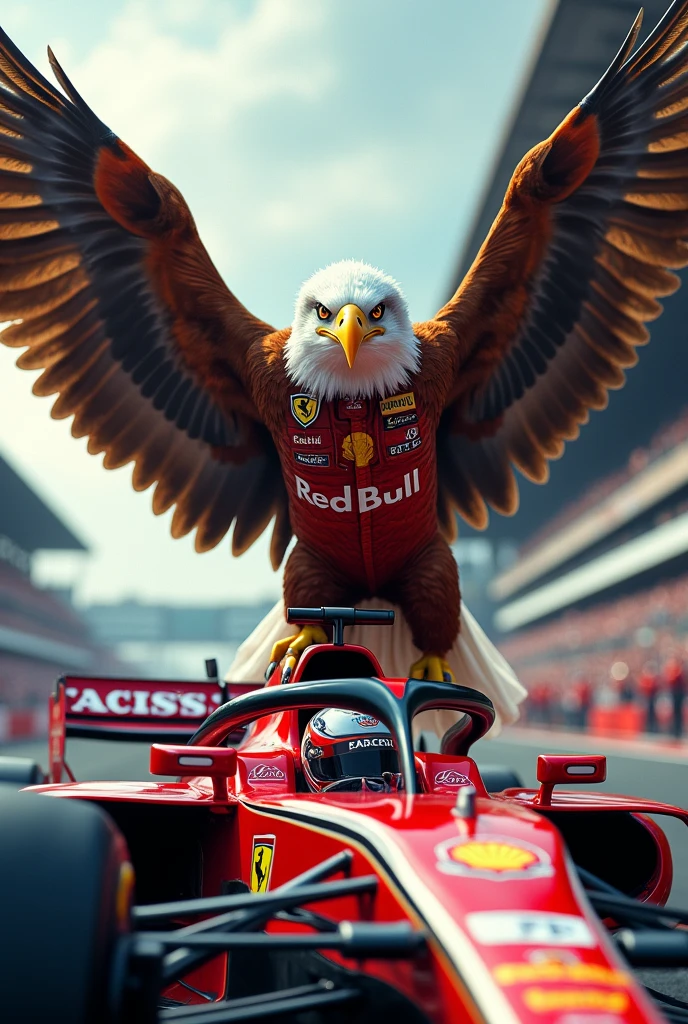 Eagle in Formula 1 driver&#39;s uniform
