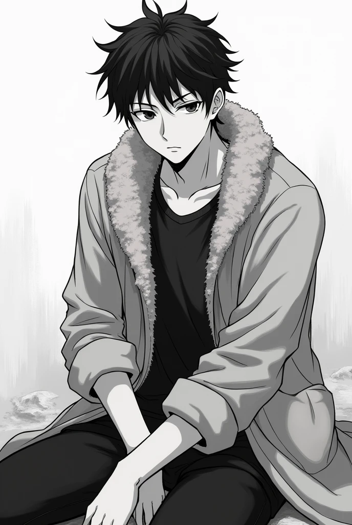 ((best qualityer)), ((work of art)), (detailded), naughty man, Toji Fushiguro, black andwhite, sweater on the shoulder, PENSATIVE