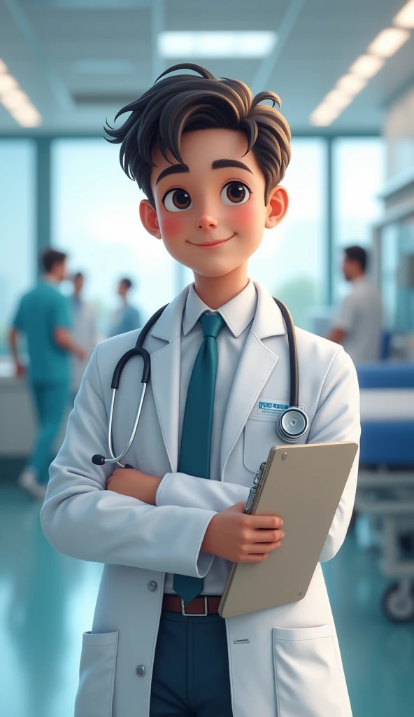 cute boy a doctor background his hospital
