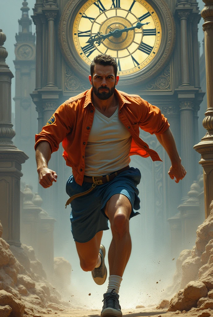A man running and in the background a big clock