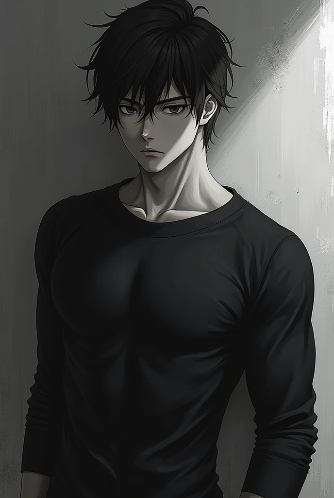((best qualityer)), ((work of art)), (detailded), naughty man, Toji Fushiguro, black andwhite, ombro to ombro sweater, PENSATIVE